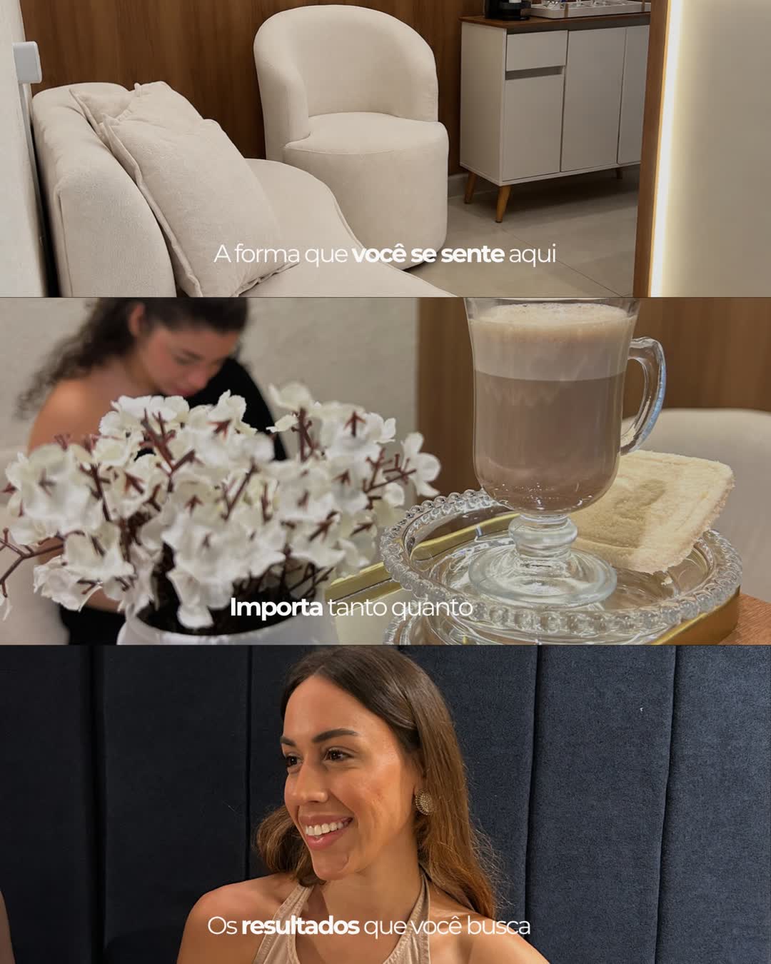 Ambiente da clínica: sala de espera, café e atendimento